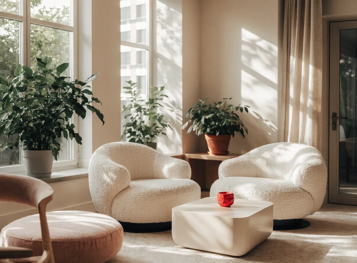 Calm dental clinic waiting lounge (illustrative)