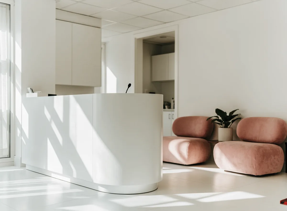Plux Dental front desk and waiting area (illustrative)