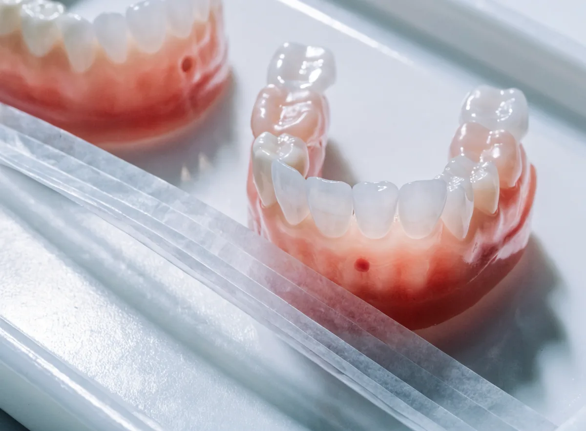 Crown try-in models on a clinical tray (illustrative)