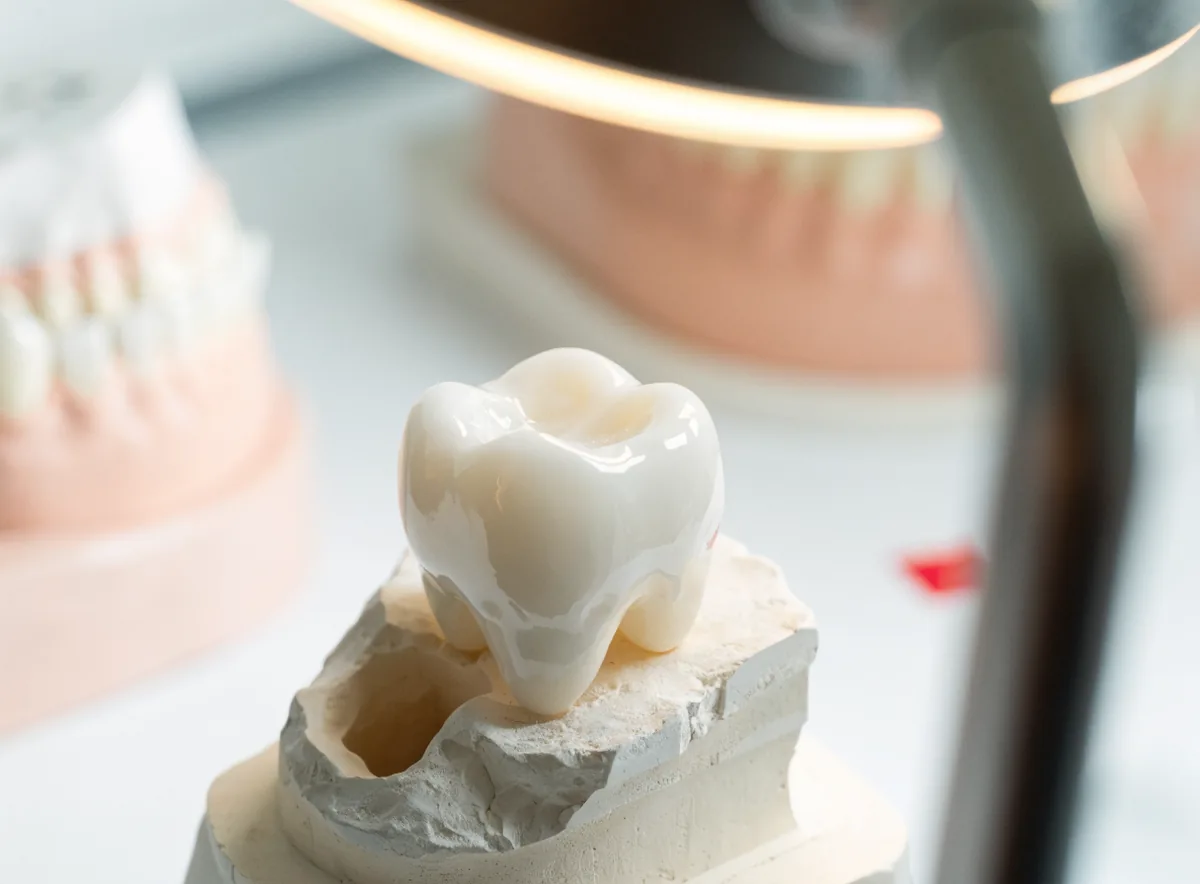 Ceramic dental crown on a model (illustrative)