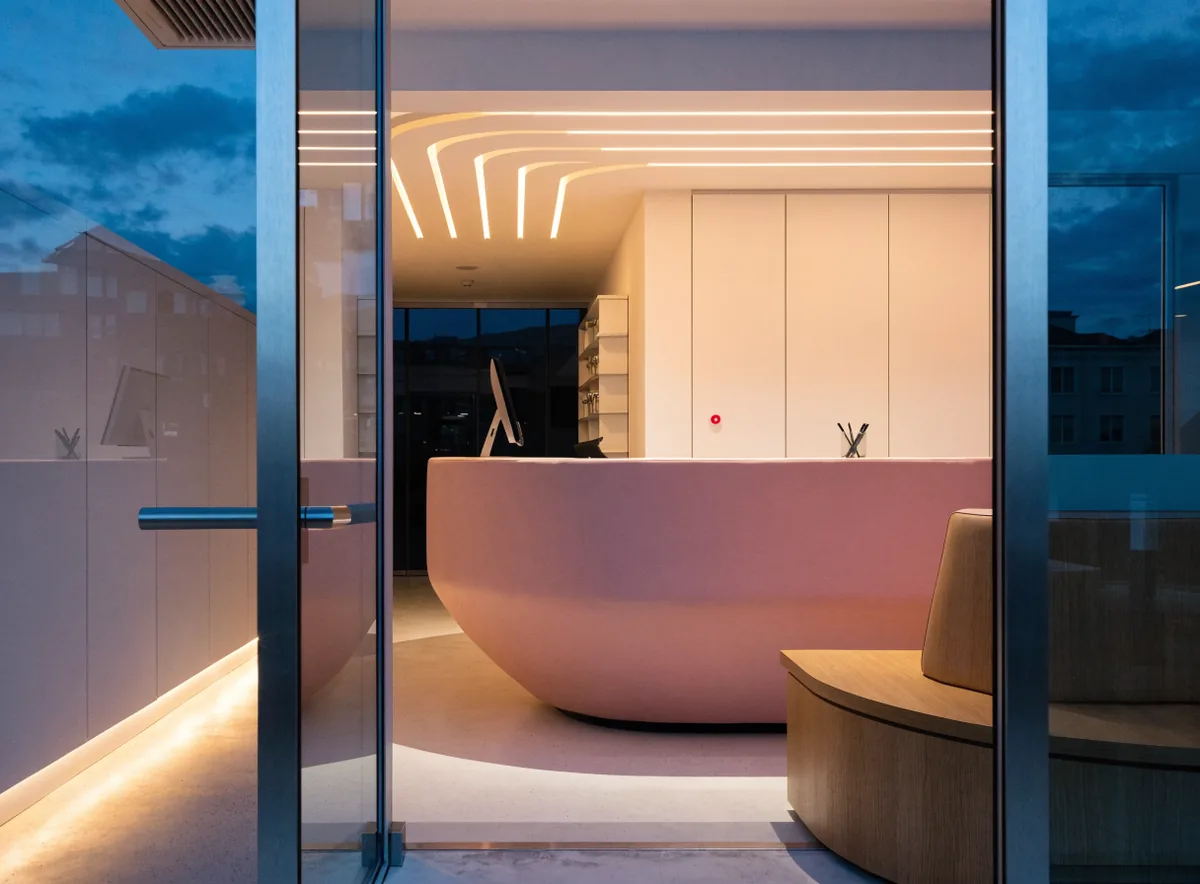 Dental clinic reception in the evening (illustrative)