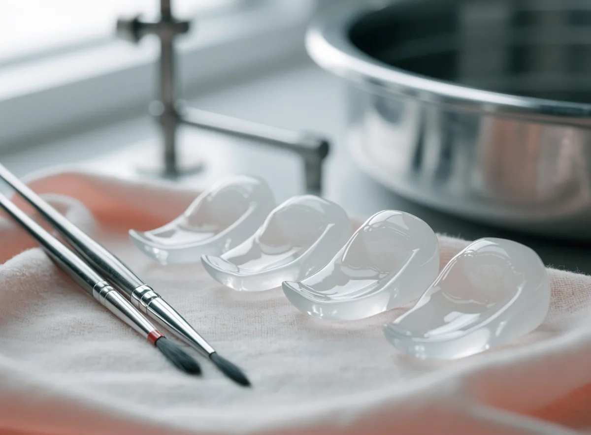 Porcelain veneer shells in the lab (illustrative)